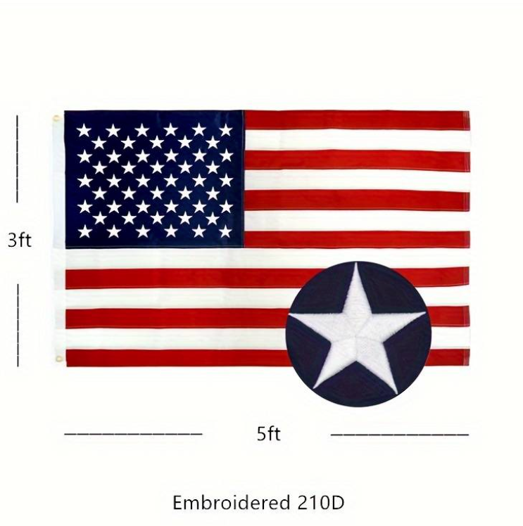 America Flag with Embroidered Stars, Heavy Duty, Sewn Stripes