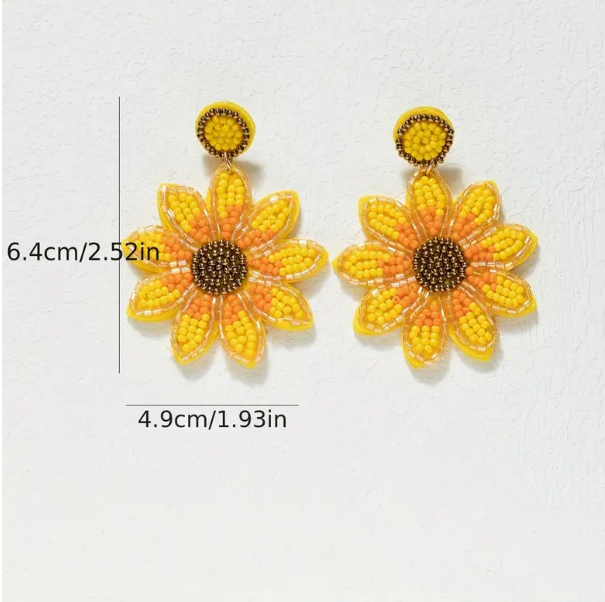 Sunflower Seed Bead Bohemian Post Back Earrings