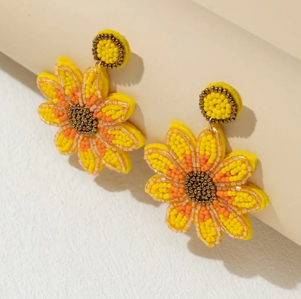 Sunflower Seed Bead Bohemian Post Back Earrings