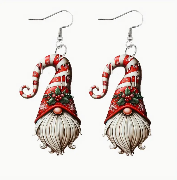 Christmas Cane Gnome Earrings Multicolor