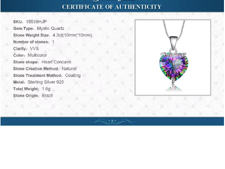 925 Sterling Silver Mystic Topaz Heart Shaped Necklace