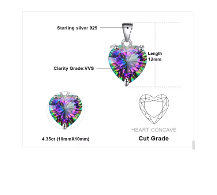 925 Sterling Silver Mystic Topaz Heart Shaped Necklace