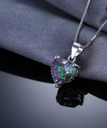 925 Sterling Silver Mystic Topaz Heart Shaped Necklace