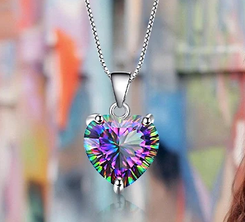 925 Sterling Silver Mystic Topaz Heart Shaped Necklace