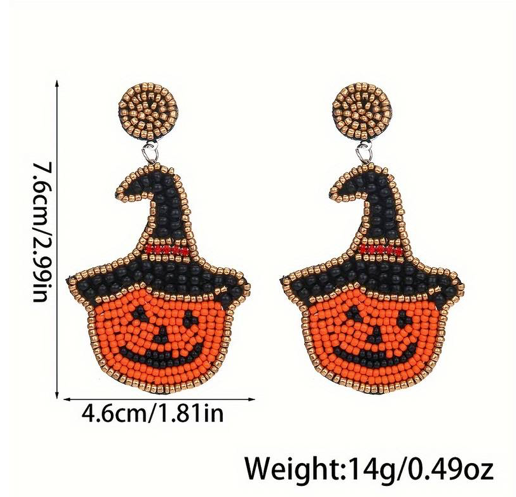 Halloween Pumpkin Hat Seed Beads Earrings