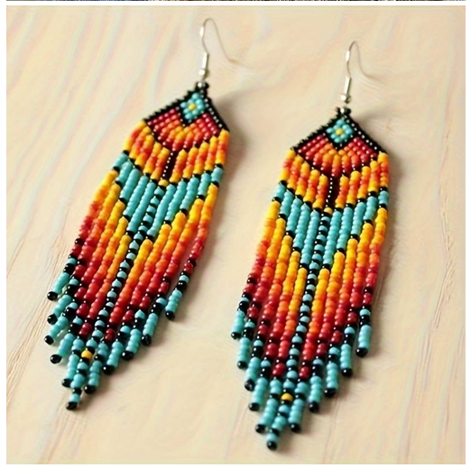 Boho Tribal Multicolor Seed Bead  Earrings