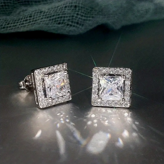 Princess Cut Cubic Zirconia Stainless Steel Earrings