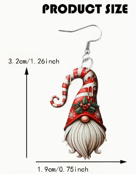 Christmas Cane Gnome Earrings Multicolor