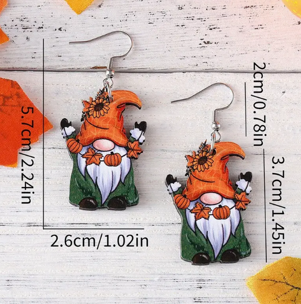 Autumn Fall Gnome Earrings Stainless Steel