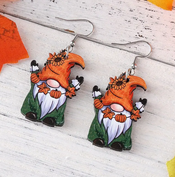 Autumn Fall Gnome Earrings Stainless Steel