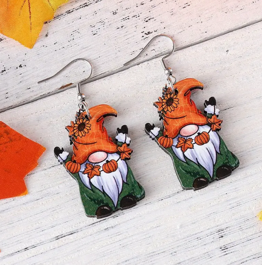 Autumn Fall Gnome Earrings Stainless Steel