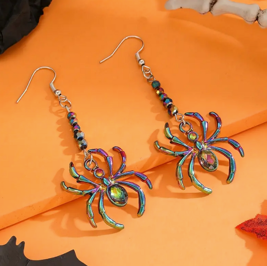 Halloween Holographic Oil Spill Spider Earrings