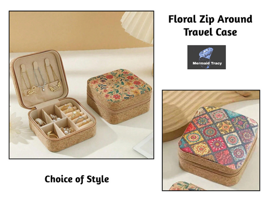 Floral Jewelry Travel Box Case Zip Around