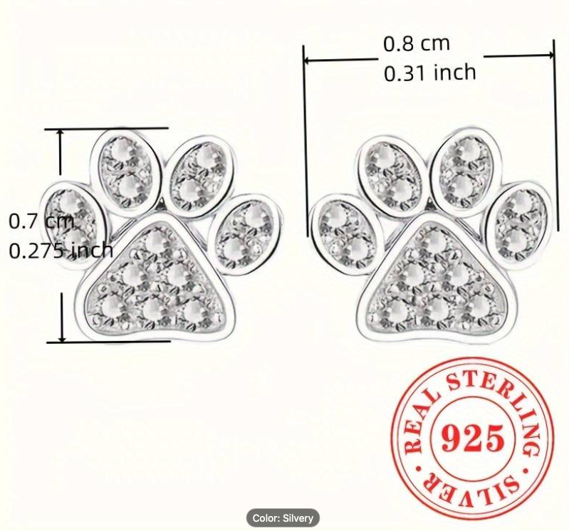 Paw Prints Love with All Your Heart Earrings 925 Sterling Silver