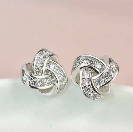 Ladies  Infinity Pinwheel Love Knot Silver Earrings Post Back