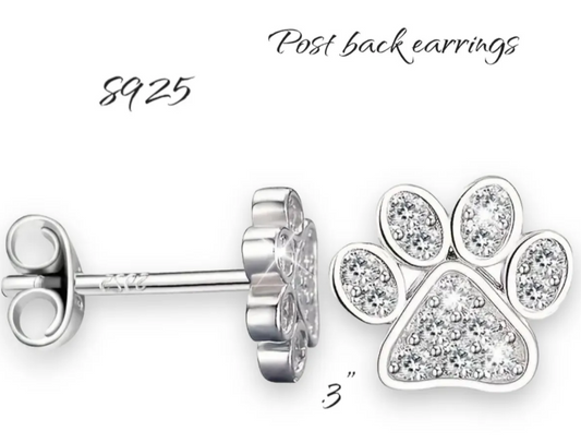 Paw Prints Love with All Your Heart Earrings 925 Sterling Silver