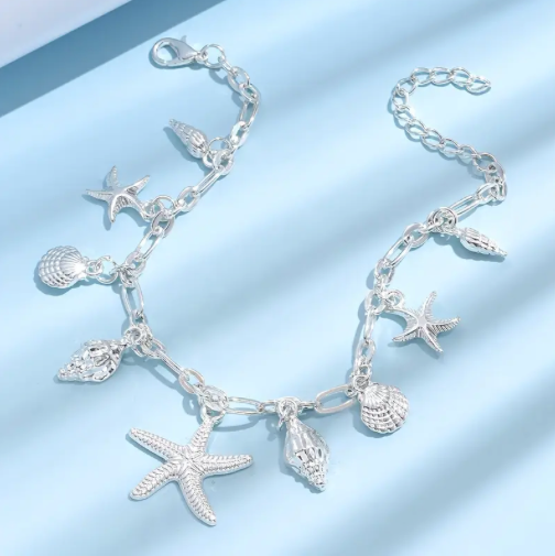 Women's Fashion Simple Beach Starfish Shell Conch Pendant Ankle Chain Bracelet