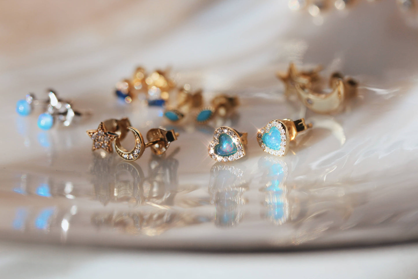 Blue Opal Heart Earrings: Silver