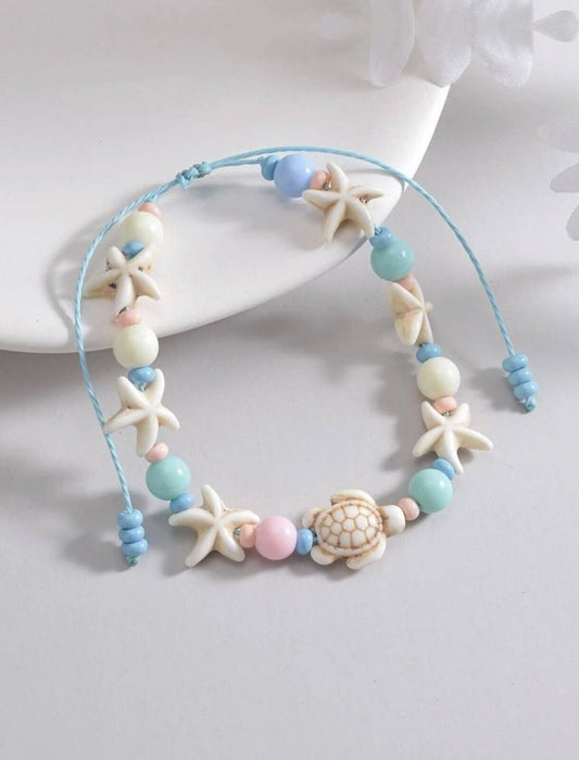 Colorful Turquoise Starfish Turtle Multicolor Women Teen Anklet