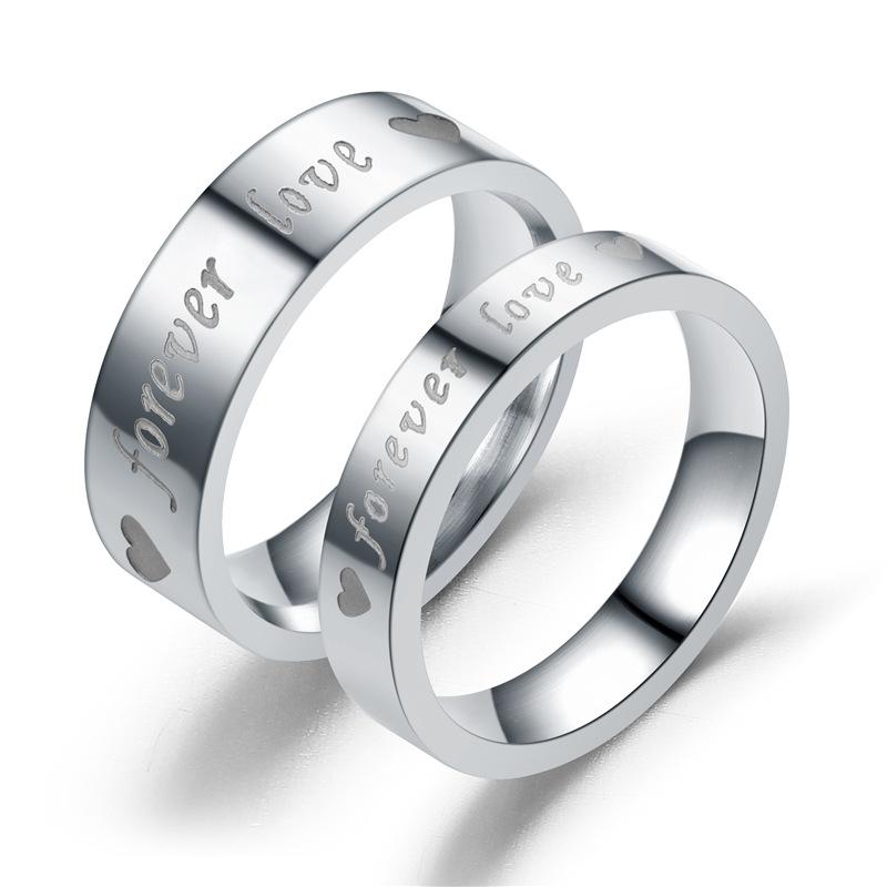 Couple "  Forever Love "  Shaped Stainless Steel Engraved    Ring