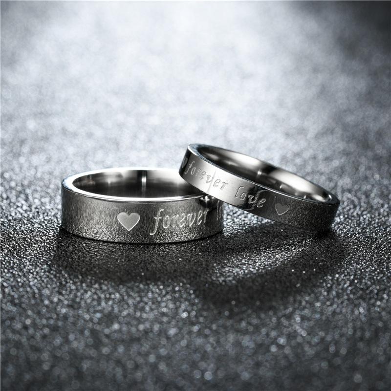 Couple "  Forever Love "  Shaped Stainless Steel Engraved    Ring