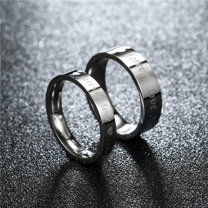 Couple "  Forever Love "  Shaped Stainless Steel Engraved    Ring