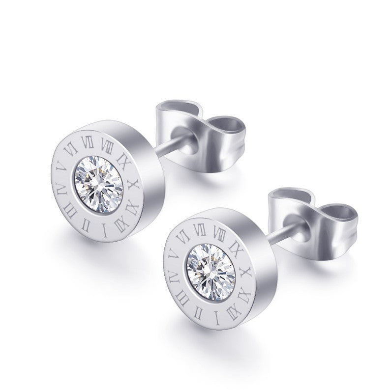 Inspired Roman Numeral Stainless Steel with Cubic Zirconia   Earrings