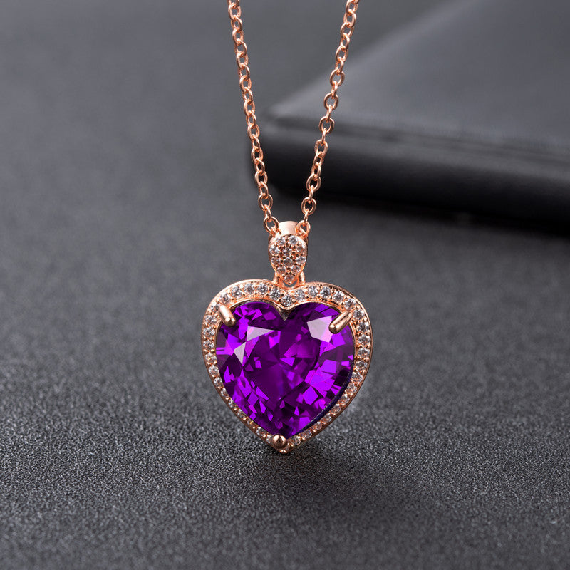 Ladies  Purple Amethyst and Cubic Zirconia  Heart of the Ocean  Necklace