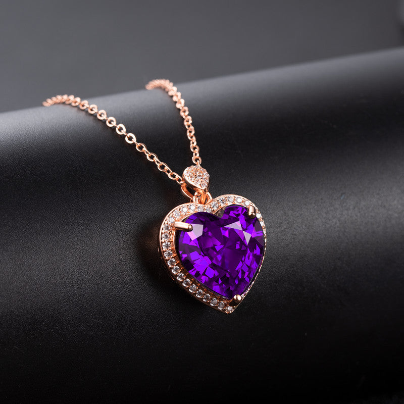 Ladies  Purple Amethyst and Cubic Zirconia  Heart of the Ocean  Necklace