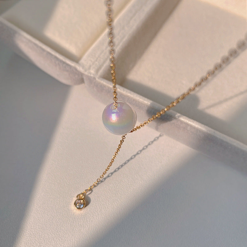 Mermaid  Themed  Iridescent Pearl Titanium Steel   Necklace