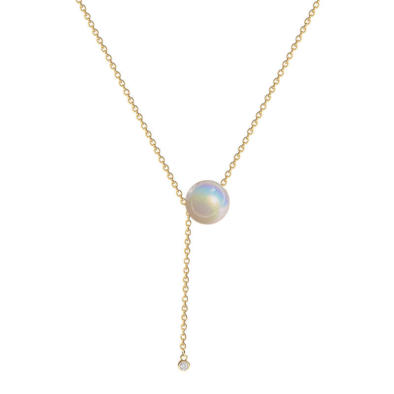 Mermaid  Themed  Iridescent Pearl Titanium Steel   Necklace