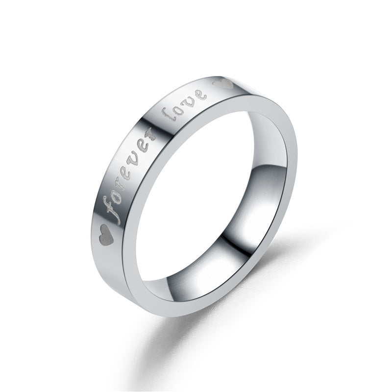 Couple "  Forever Love "  Shaped Stainless Steel Engraved    Ring