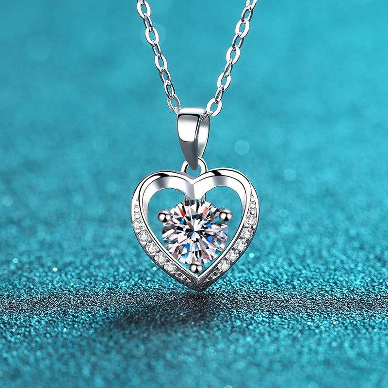 Moissanite Heart Pendant  Necklace  in 925 Sterling Silver