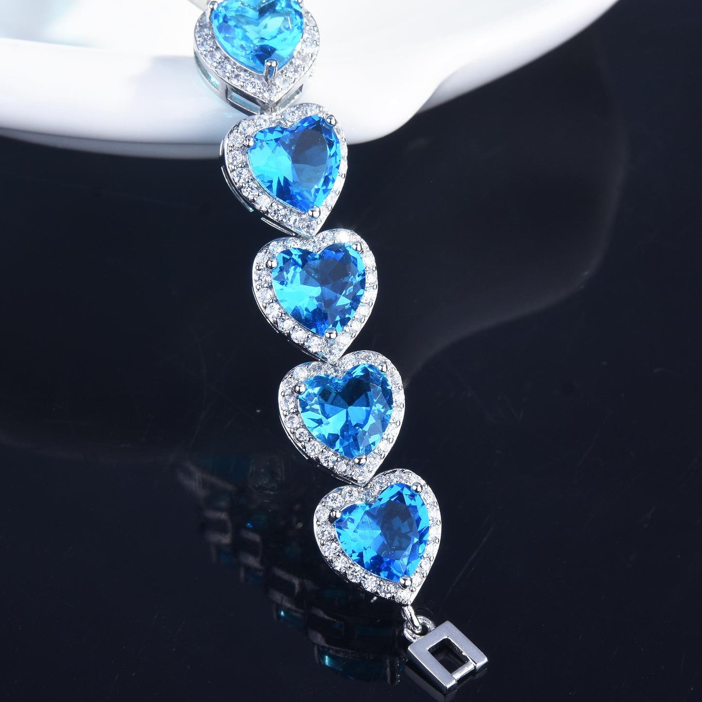 Aquamarine Heart Blue CZ Blue Topaz S925  Bracelet