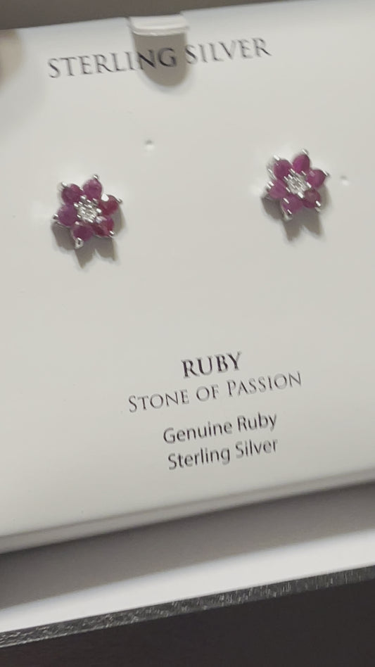 Genuine Ruby Sterling Silver Post Back Stud Earrings ❤️Wowzers❤️