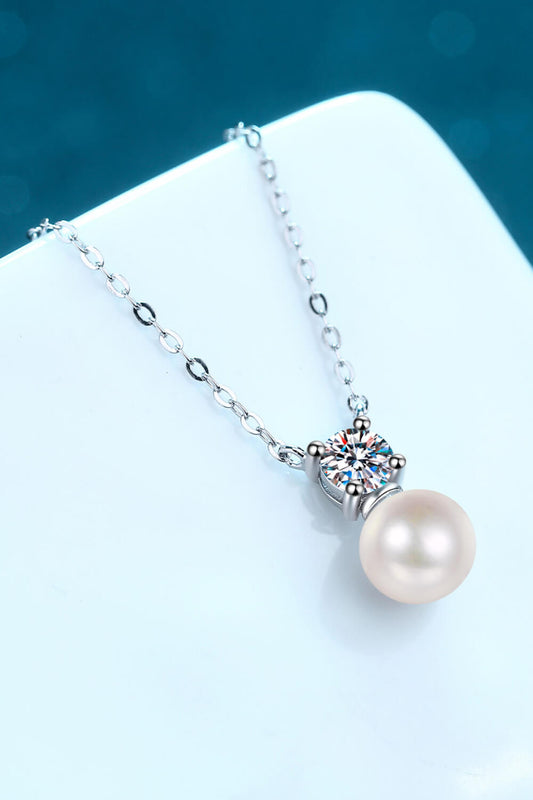 925 Sterling Silver  Freshwater  Pearl  Moissanite  Necklace