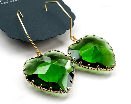 Amore in Emerald ~ 18K Gold Stainless Steel  Austrian Crystal Earrings