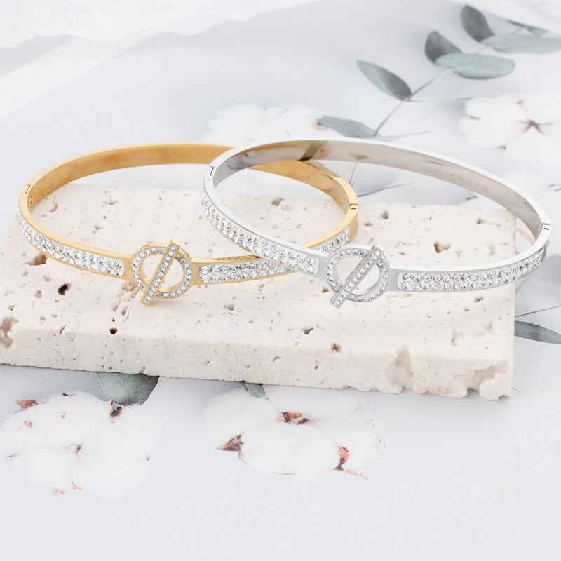 Stainless Steel  Crystal  Diamond  Luxury Hinge  Bracelet