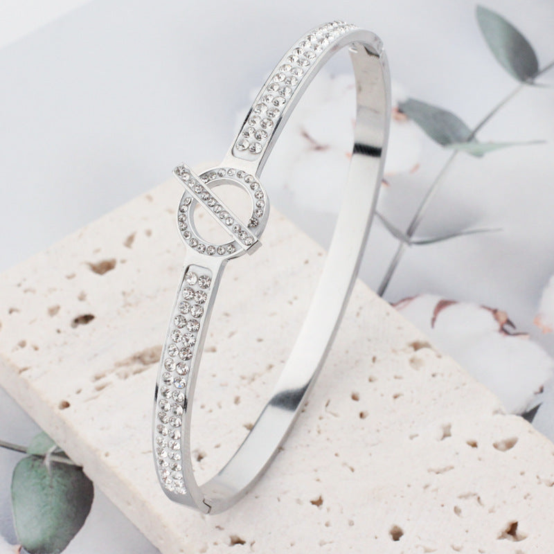 Stainless Steel  Crystal  Diamond  Luxury Hinge  Bracelet