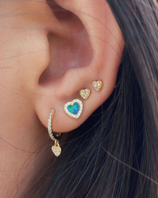 Blue Opal Heart Earrings: Silver