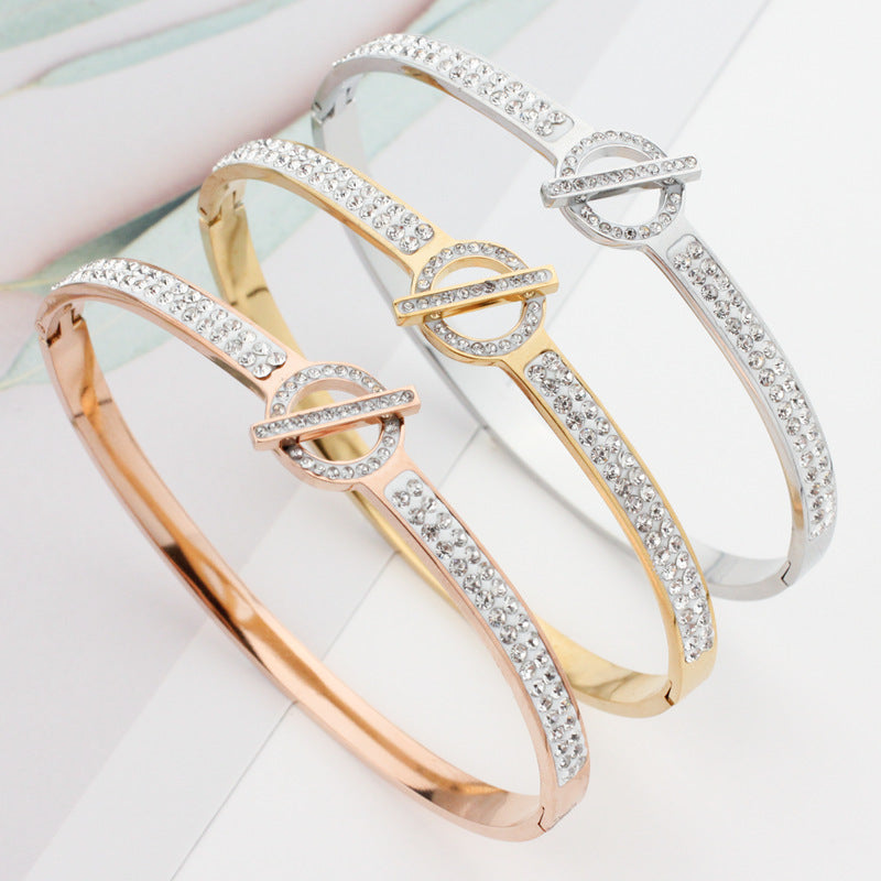 Stainless Steel  Crystal  Diamond  Luxury Hinge  Bracelet