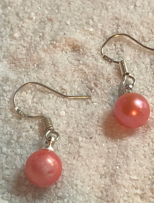 Freshwater PINK Akoya Pearl  on 925 Sterling Silver Fishook   Earrings