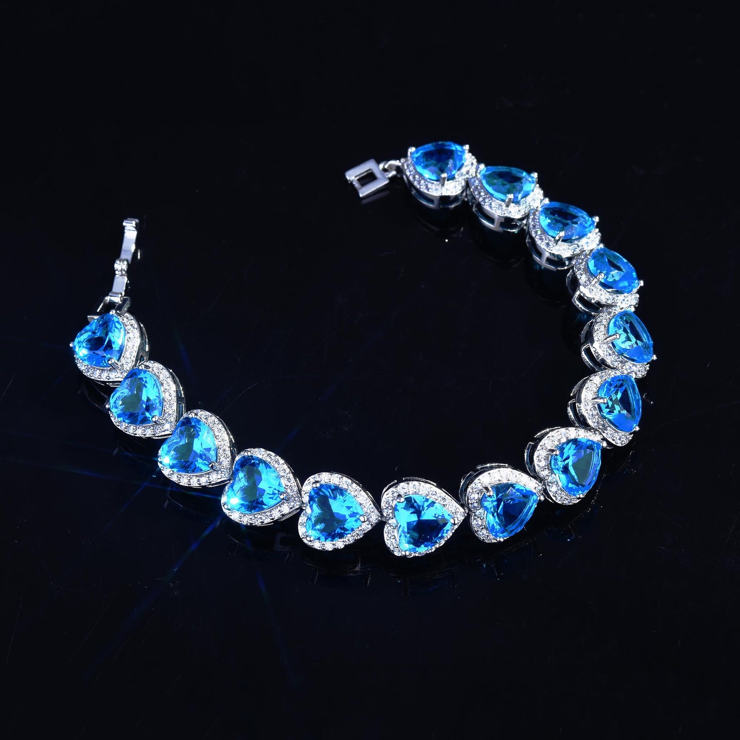Aquamarine Heart Blue CZ Blue Topaz S925  Bracelet