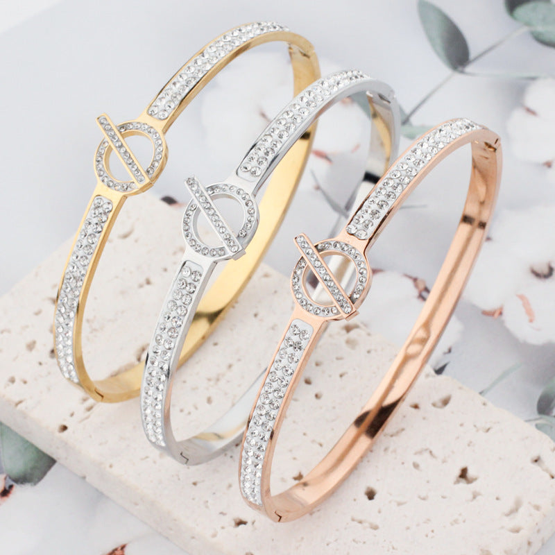 Stainless Steel  Crystal  Diamond  Luxury Hinge  Bracelet