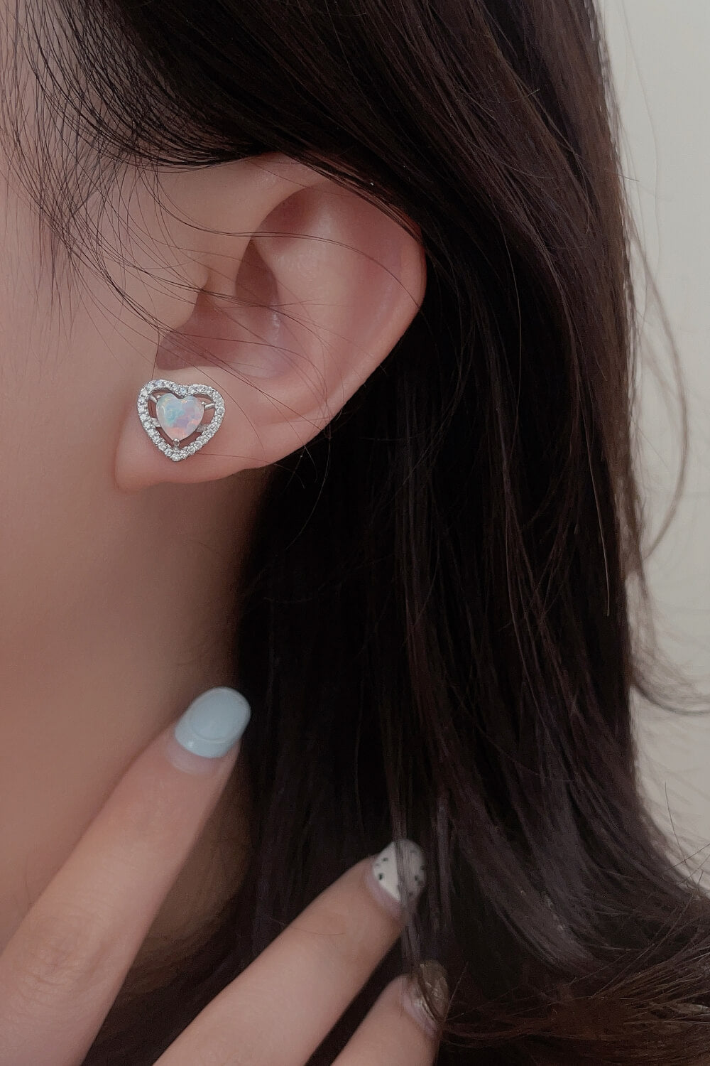 925 Sterling Silver  Opal  Heart  Stud  Post Back  Earrings