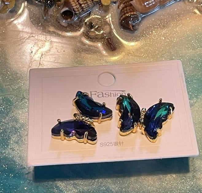 CUBIC ZIRCONIA BLUE / PURPLE CRYSTAL BUTTERFLY EARRINGS