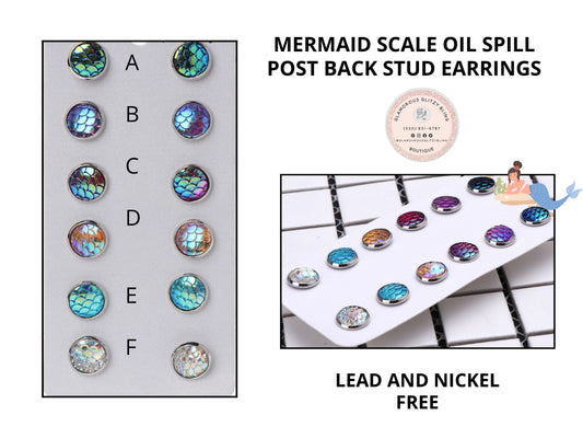 Mermaid Scale (Ladies, Teens or Kids) Post Stud Earrings  ( Choice )