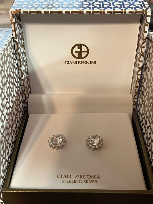 Giani Bernini Cubic Zirconia 925 Sterling Silver Starburst Stud Earrings  ( Discounted:  small defect   ) Cannot see without magnified