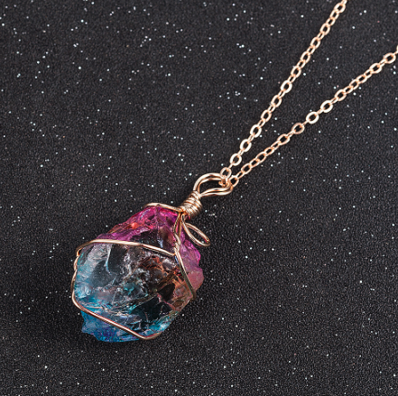 Rainbow Colored Chakra Stone Semi Precious Crystal  Necklace