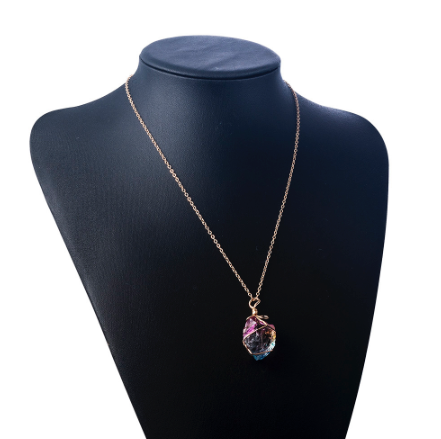 Rainbow Colored Chakra Stone Semi Precious Crystal  Necklace